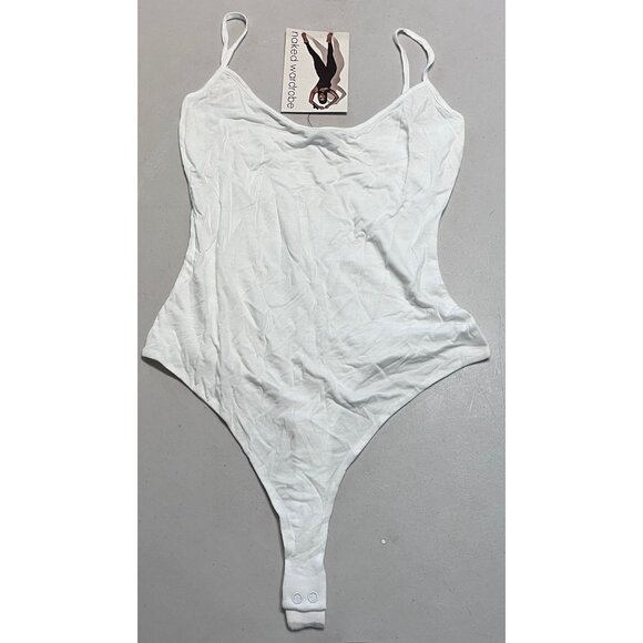 NWT Naked Wardrobe White Spaghetti Strap Bodysuit With Snap Closure Size M - Picture 2 of 3